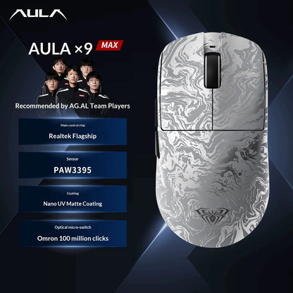 AULA X9 Max Ultra Gaming Mouse Wireless Tri Mode Lightweight Dual 8KHz 500mAh PAW3950 Ergonomic Esports Mouse Gaming Accessories