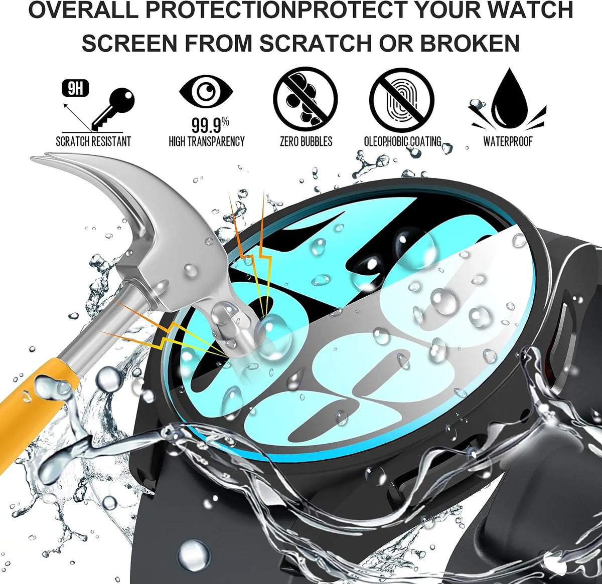 Glass+Case for Samsung Galaxy Watch 7 6 5 4 44mm 40mm Cases All Around Coverage Protective Bumper for Galaxy Watch 7 Accessories