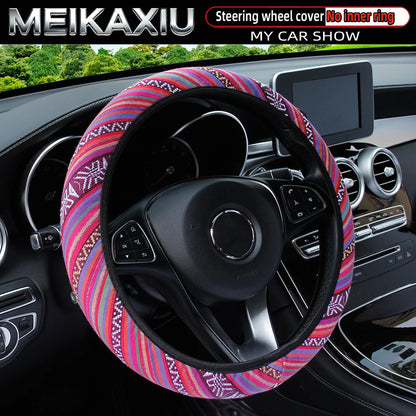 38CM Ethnic Bohemian Style Fabric Car Steering Wheel Cover All-Season Use No Inner Ring Automotive Decoration Accessory