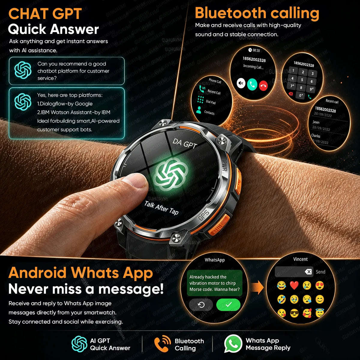 1200mAh Massive Power Outdoor GPS Smart Watch Offline Map 1.43“ HD Screen IPX8 Waterproof Compass Military 107+Sports Watch Men