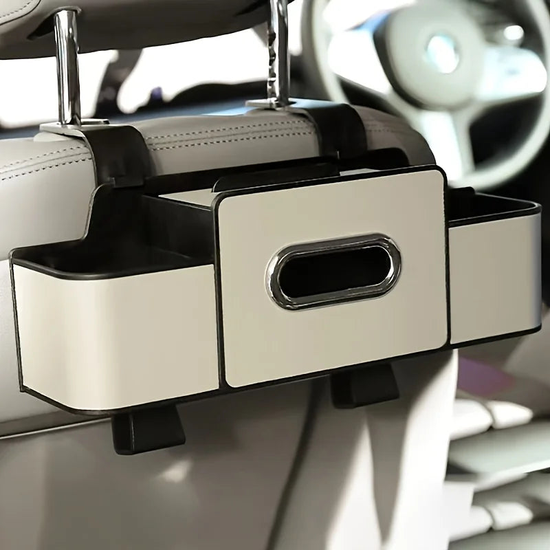 Car Seat Backrest Storage Box with Tissue Box and Adjustable Hook, Convenient for Placing Snacks and Drinks, Easy to Install