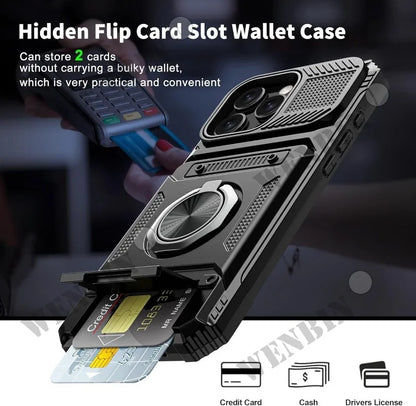 Case For iPhone 17 16 15 14 Pro Max 16 Plus Magnetic Rotated Ring Kickstand Heavy Duty Drop Protection Wallet Cover Funda Capa