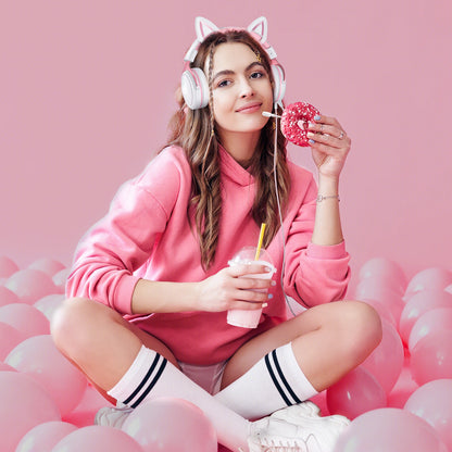 Onikuma Professional Gaming Headset With RGB Light Headphones Cat Ears Pink Portable Earphones With Noise Cancelling Microphone