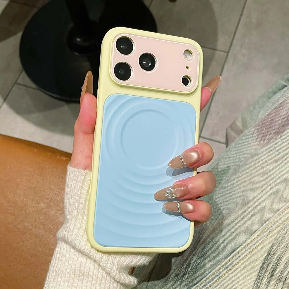Q1 Color Blocking Color Liquid Silicone for MagSafe Case for Iphone 18 17 16 15 14 Pro Max Water Ripple Wireless Charging Cover