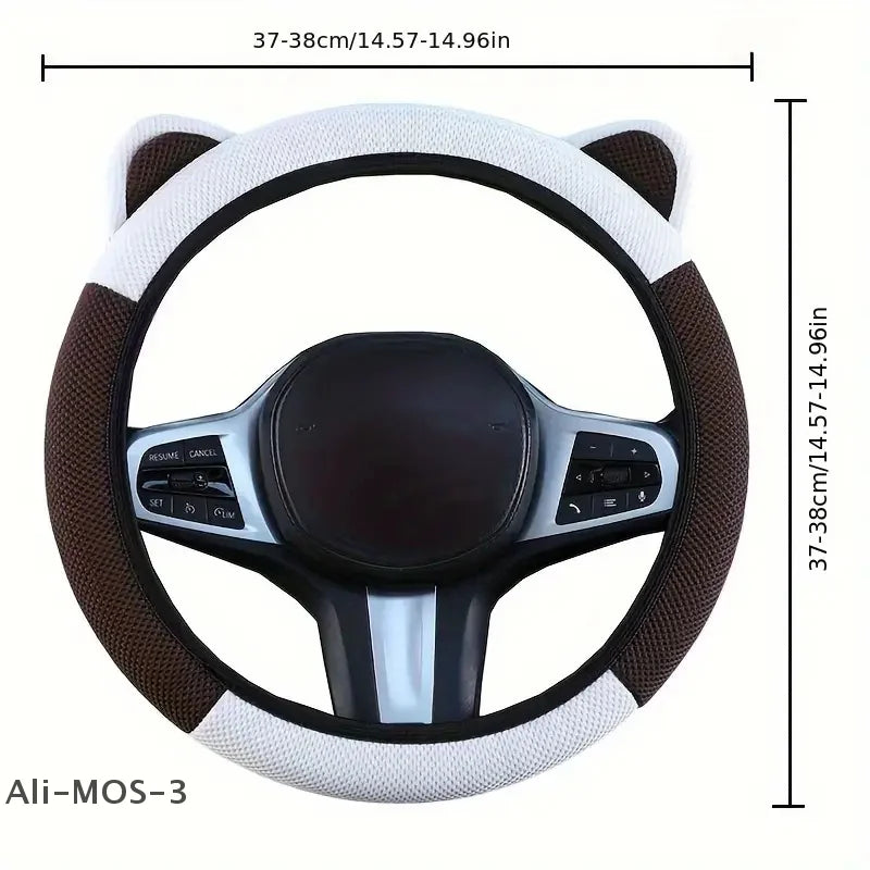 Cartoon Cat Ears Car Steering Wheel Cover Anti-slip Suitable For A Variety Of Models Sweat-absorbent Breathable Wear-resistant