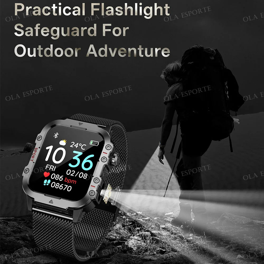1400mAh Big Battery Smart Watch Men Outdoor GPS Flashlight 10ATM Waterproof Bluetooth Call AMOLED HD Sports Smartwatch PK HT30