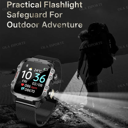 1400mAh Big Battery Smart Watch Men Outdoor GPS Flashlight 10ATM Waterproof Bluetooth Call AMOLED HD Sports Smartwatch PK HT30