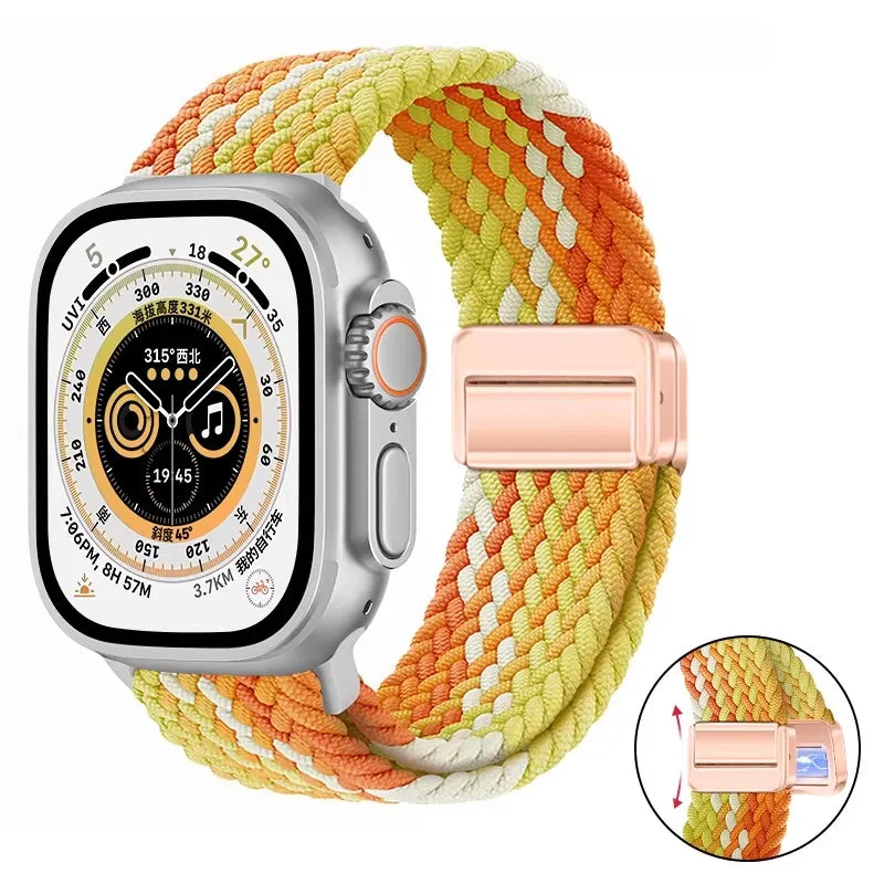 Nylon Braided Loop Band For Apple Watch Ultra 3 2 49mm 11 10 46mm 42mm 9 8 7 45/41mm Magnetic Strap iWatch 6 5 SE 44/40mm Correa