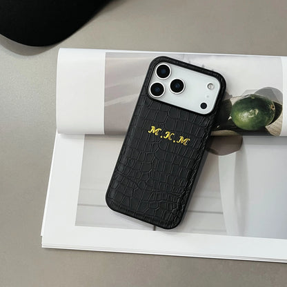 Luxury Custom Name Classic Crocodile Pattern Faux Leather Case for iPhone 17 16 15 14 13 12 11 Pro Max 17 Air Hot Foil Stamping