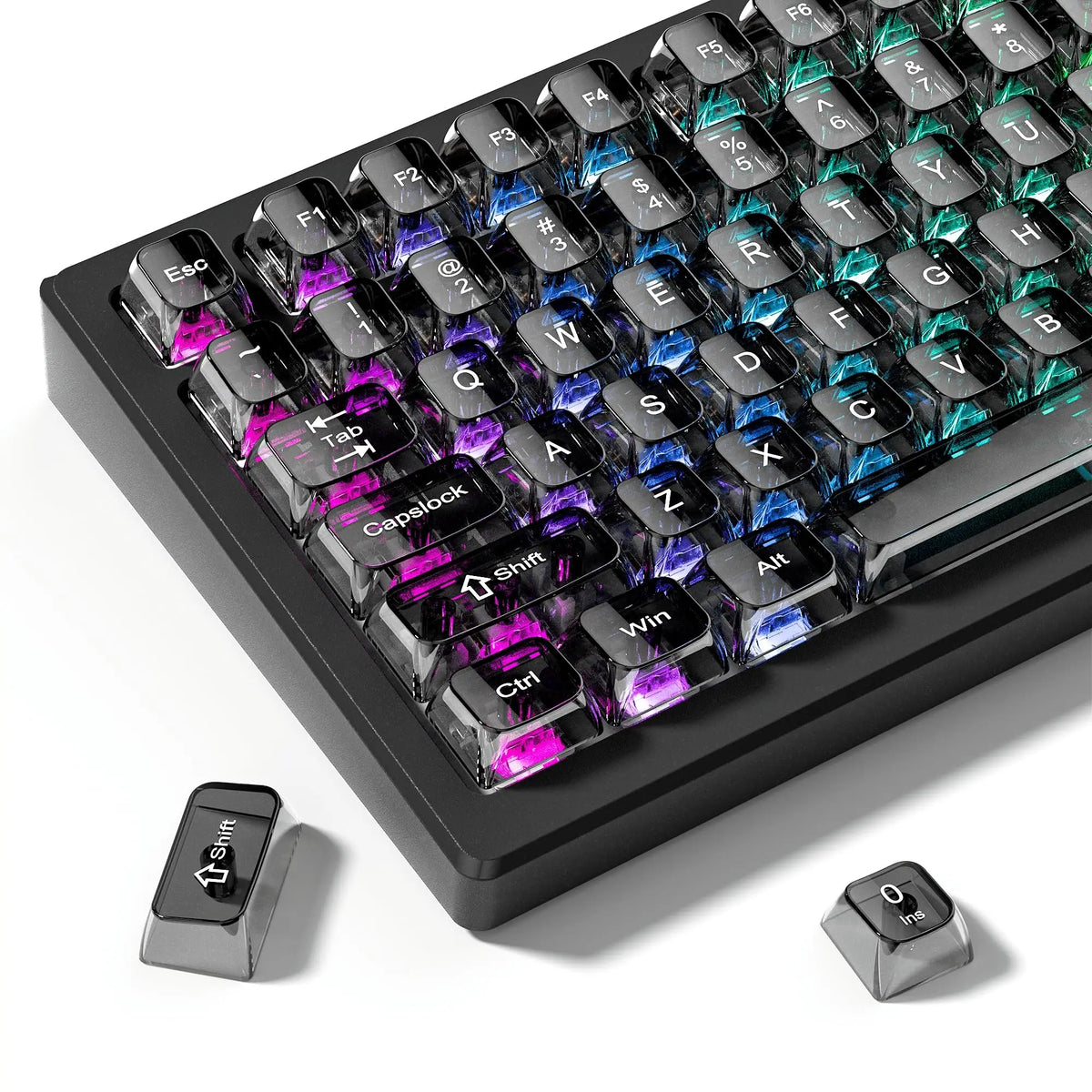 115 Keys Black Transparent Clear Keycaps Crystal Ceramic PC Keycap RGB Shine Through Key Cap MDA Profile for MX Switch Keyboard