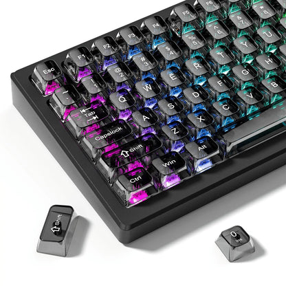 115 Keys Black Transparent Clear Keycaps Crystal Ceramic PC Keycap RGB Shine Through Key Cap MDA Profile for MX Switch Keyboard