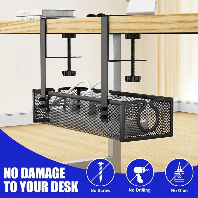 1-2PCS Under-Desk Cable Management Tray Office Cable Organizer No Drilling Desktop Cable Tray for Neat Cable Arrangement