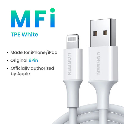 UGREEN MFi USB Lightning Cable for iPhone 2.4A Fast Charging USB A to Lighting Cables for iPad iPhone 11 13 12 14 Pro Max Cable