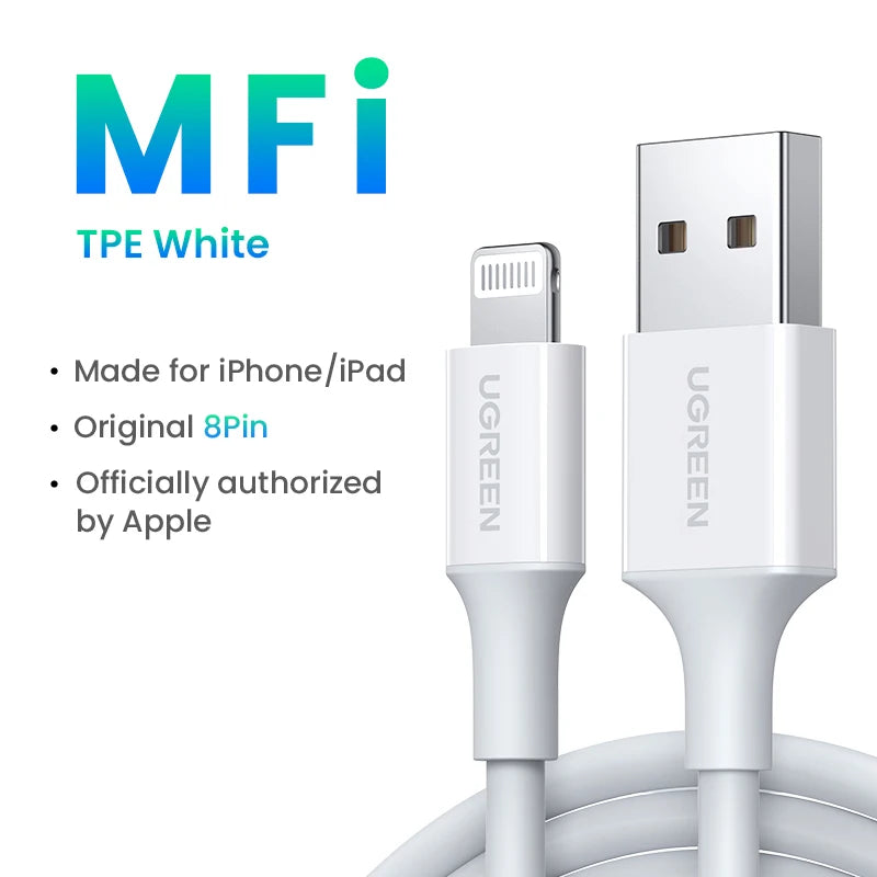 UGREEN MFi USB Lightning Cable for iPhone 2.4A Fast Charging USB A to Lighting Cables for iPad iPhone 11 13 12 14 Pro Max Cable