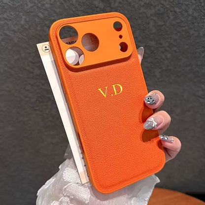 Personalized Name Faux Leather Phone Case For iPhone 17 16 15 14 13 Pro Max Plus Air Custom Initials DIY Hot Gold Foil Stamping