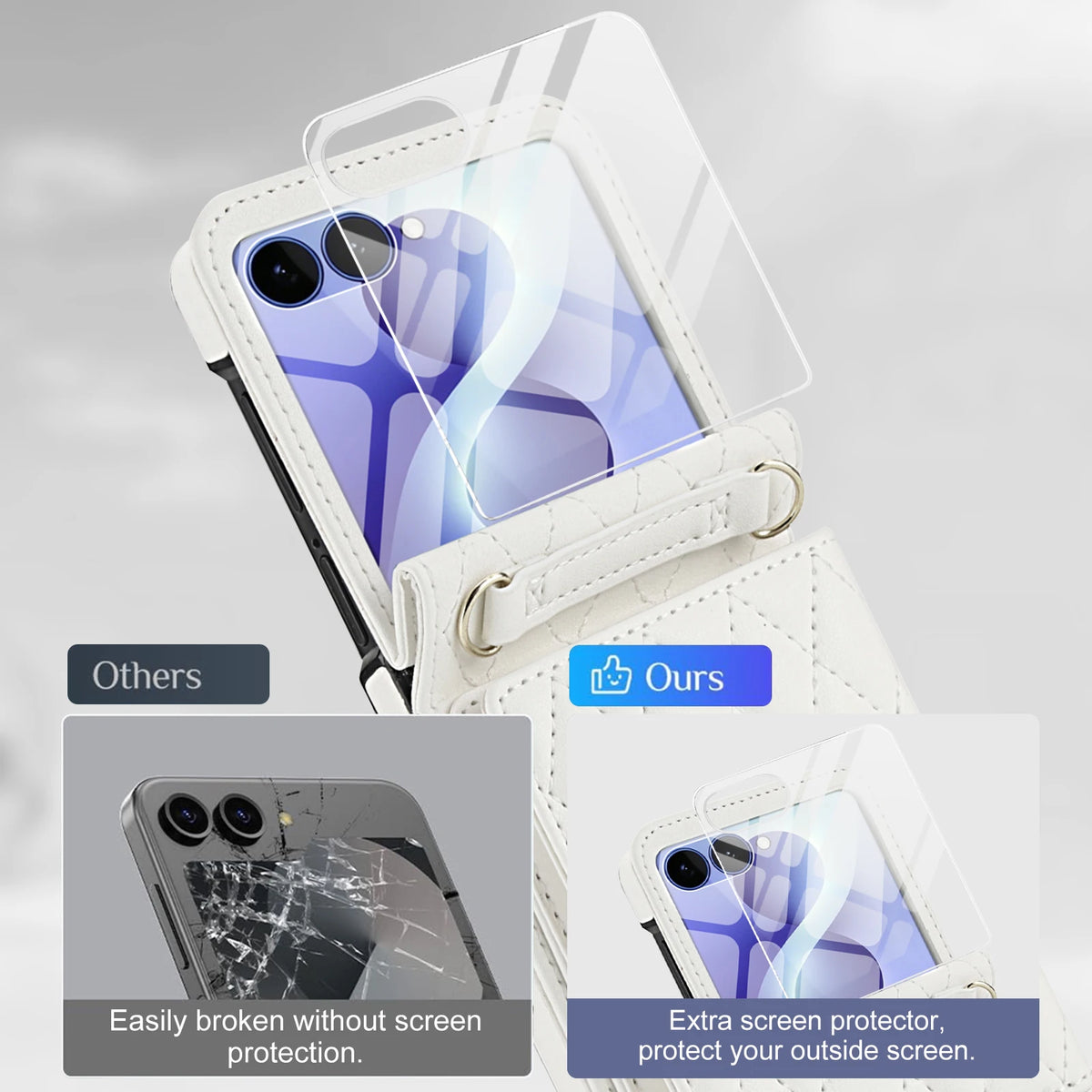Crossbody Lanyard Leather Wallet Ring Holder Phone Case With Mirror Film For Samsung Galaxy Z Flip 8 7 6 5 4 3 Pocket Back Cover