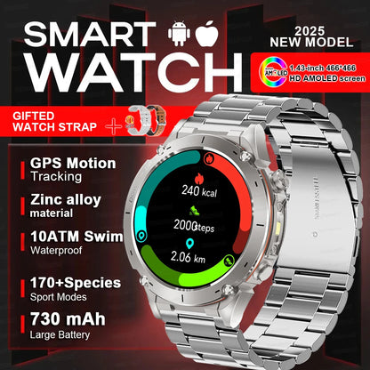 Outdoors TANK New GPS SmartWatch Man Dual-Band GNSS Military 10ATM Waterproof LED Flashlight Compass Altimeter NFC HD Call Watch