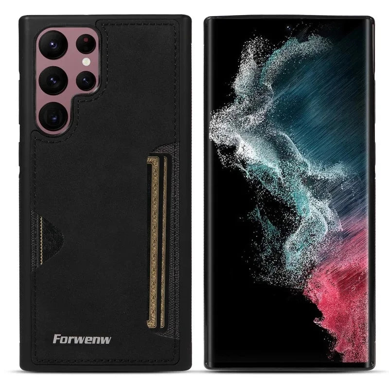 Retro Card Holder PU Leather Case for Samsung Galaxy S26 S25 S24 Ultra S23 S21 FE S22 S20 S10 S9 S8 Plus Note 20 10 Phone Cover