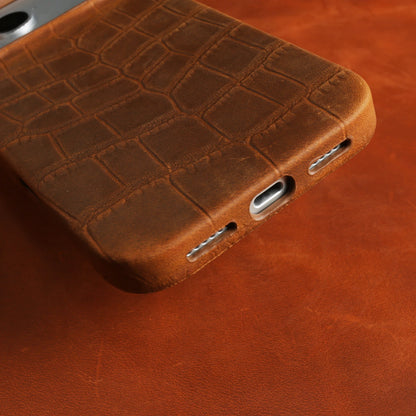 For Magsafe Case For iphone 16 15 17 Pro Max Air 17e 16e 14 Plus 13 12 Mini 11 Crazy Horse Crocodile Genuine Leather Back Cover