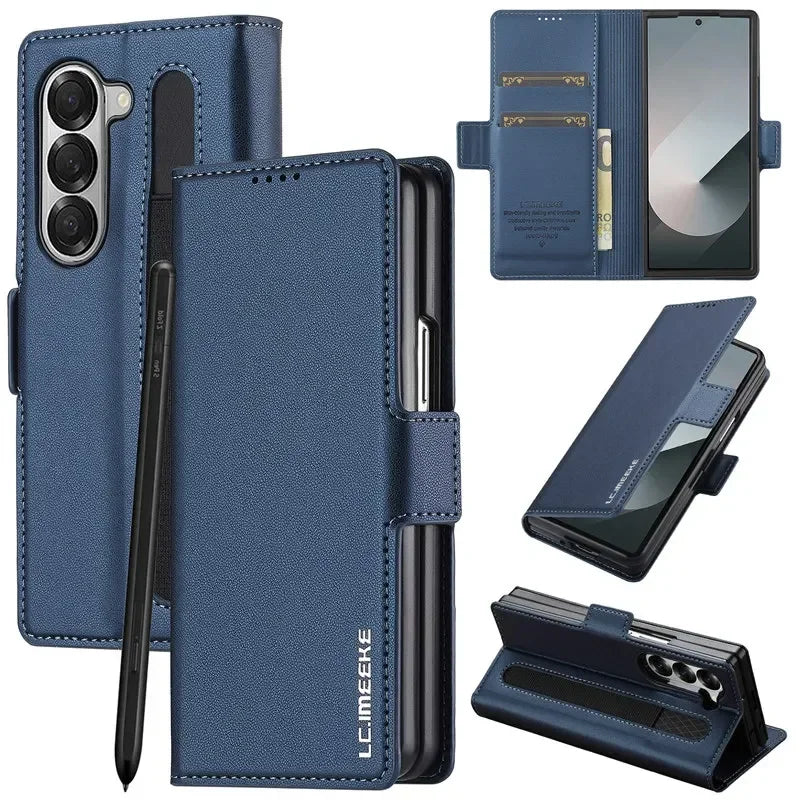 Magnetic Flip Leather Phone Case for Samsung Galaxy Z Fold 8 Ultra7 6 5 4 3 5G Fold6 Fold5 Fold8 Wallet Card Cover Etui Coque