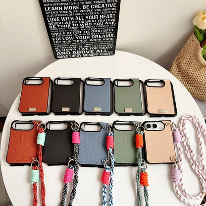 For iPhone Duo Fold Phone Case Crossbody Lanyard Solid Color Woven Case Shockproof Anti Scratch for iPhone Duo Protective Cover