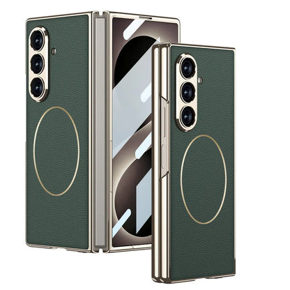 Electroplated Hard PC Leather Back Cover Case for Samsung Galaxy Z Fold 8 Ultra Fold 7 with Glass Screen Film