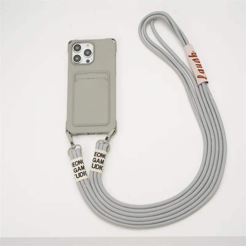 Strap Case For iPhone 17 Pro Max 16 15 14 12 11 13 Mini Plus Air Shockproof Silicone Card Slot Crossbody Necklace Lanyard Cover