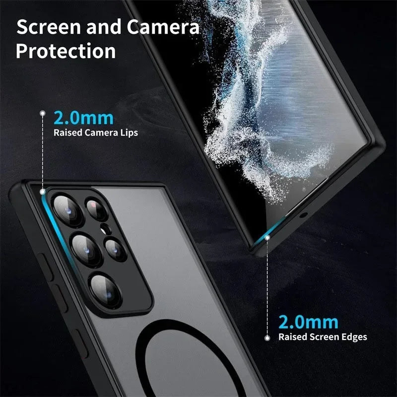 Magnetic Luxury Matte Phone Case For Samsung Galaxy S26 S25 S24 S23 Ultra Plus FE Lens Protect Wireless Charge Shockproof Cover