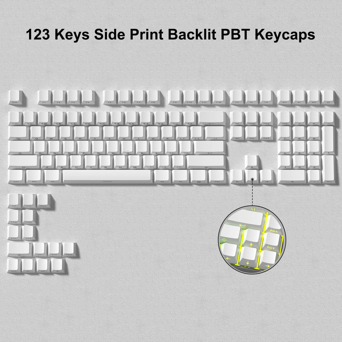 140 Keys White Grey PBT Keycap RGB Shine Through Double Shot Keycaps Cherry Profile for MX Switches  Mechanical Gaming Keyboard