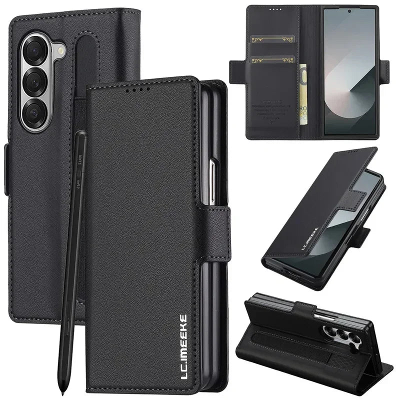 Magnetic Flip Leather Phone Case for Samsung Galaxy Z Fold 8 Ultra7 6 5 4 3 5G Fold6 Fold5 Fold8 Wallet Card Cover Etui Coque