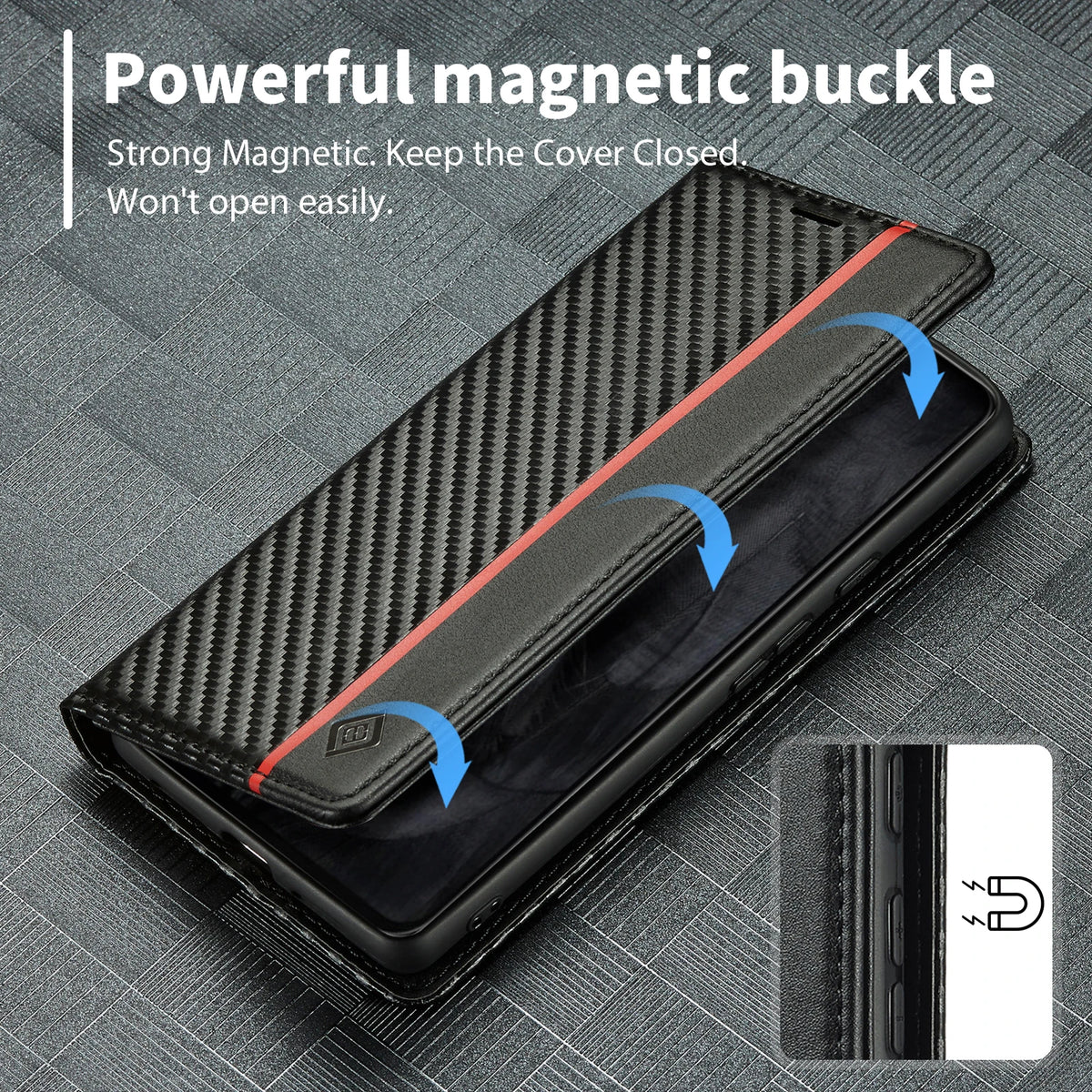 Carbon Fiber Leather Case for Google Pixel 10 9 Pro XL 10A 9A 8 7 6 Pro 7A 10Pro 9Pro Business Flip Cover Card Slot Phone Wallet