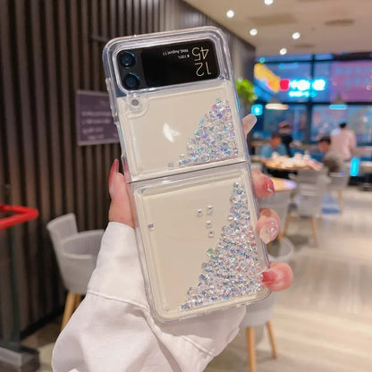 for Samsung Z Flip 8 Quicksand Love Heart Case For Samsung Galaxy Z Flip 7 6 5 4 3 Z flip 8 Glitter Fluorescence Luminous Cover