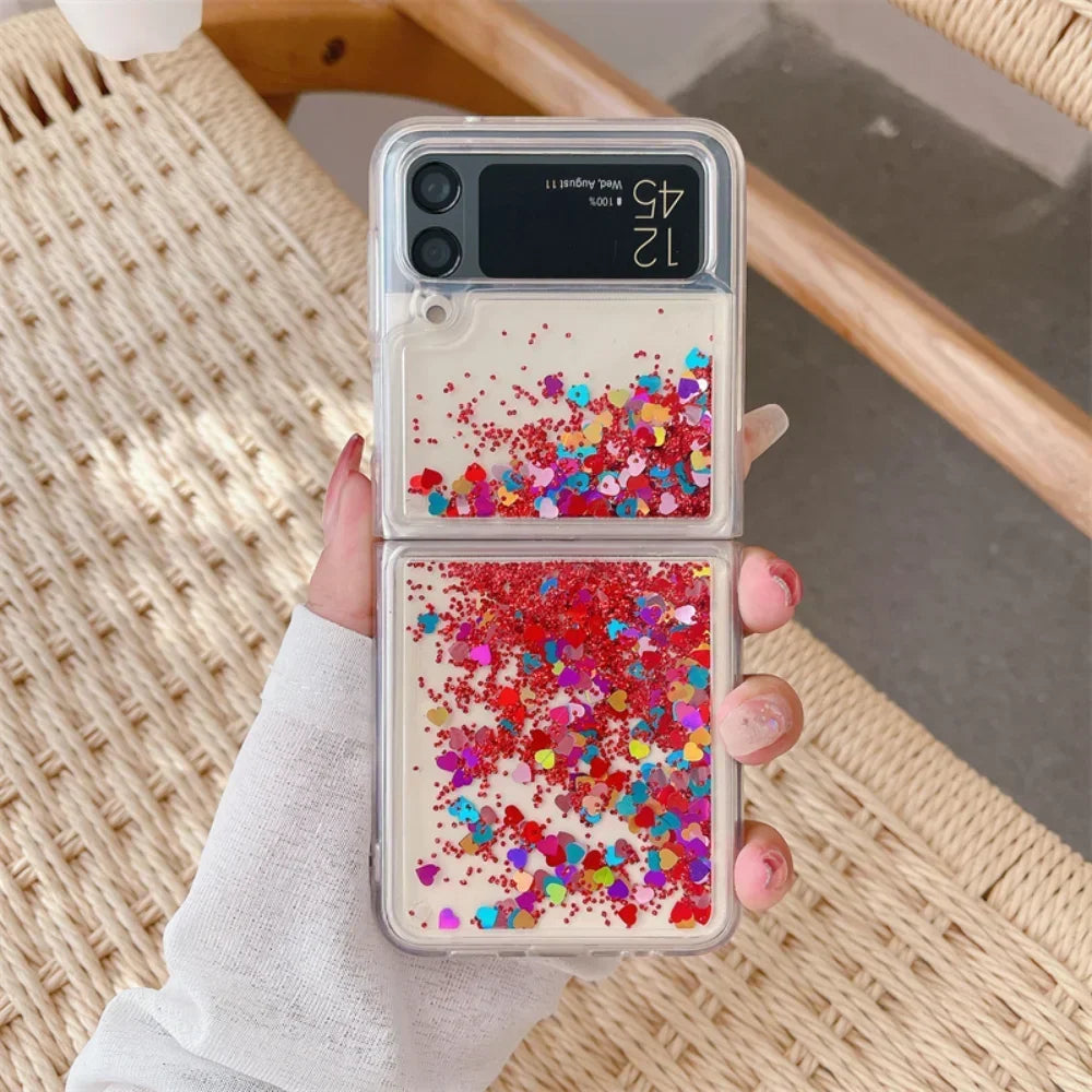 for Samsung Z Flip 8 Quicksand Love Heart Case For Samsung Galaxy Z Flip 7 6 5 4 3 Z flip 8 Glitter Fluorescence Luminous Cover