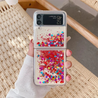 for Samsung Z Flip 8 Quicksand Love Heart Case For Samsung Galaxy Z Flip 7 6 5 4 3 Z flip 8 Glitter Fluorescence Luminous Cover
