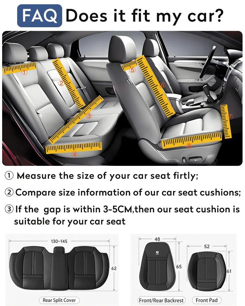 PU Leather Car Seat Cover Full Set 360°Surrounded Bottom Adjustable Back Seat Pad Waterproof Front Seat Cushion Car Accessories