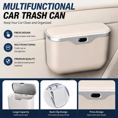 Luxury Portable Hanging Mini Car Trash Can Wastebasket Trash Car Interior Clip-on Storage Pouch Dry and Wet Use Hanging Storage