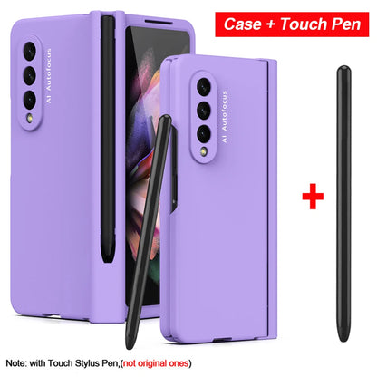 with Touch Pen For Samsung Galaxy Z Fold 7 6 SE 5 5G Case Hinge Pen Slot Front Screen Glass Protect Capa Z Fold 2 3 4 Cover