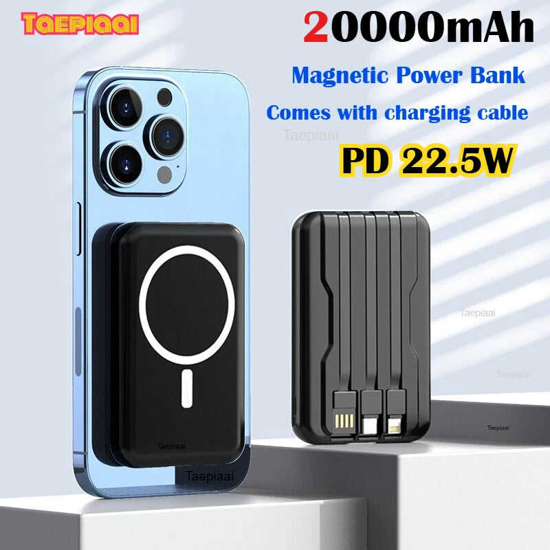 Taepiaai Magnetic Power Bank for Magsafes 20000mAh Wireless PD 22.5W Fast Charger Powerbank External Battery for IPhone Samsung