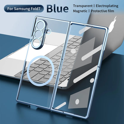 Magnetic Clear Transparent PC+TPU Phone Case for Galaxy Z Fold 8 Ultra 7/6/5/4 with Glass Film Protector Shockproof Back Cover