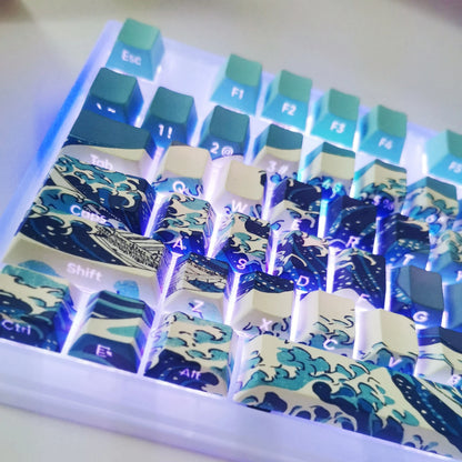 Kanagawa Themed Top/Side Printed RGB Backlit Keycaps 125 Keys Dye Sub PBT Keycaps Cherry Profile for Cherry MX Swtches Keyboard