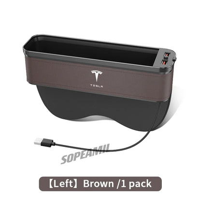 Car USB Charging Multifunction Crevice Storage Box Seat Gap Box For Tesla Cybertruck Roadster Model 3 Model Y Model S Model X
