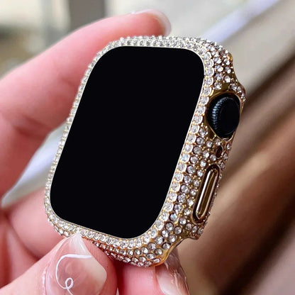 Rhinestone Decor Tempered Glass Screen Protector Watch Case For Apple Watch 38/40/41/42/44/45/46mm,Series SE/10/9/8/7/6/5/4/3/2