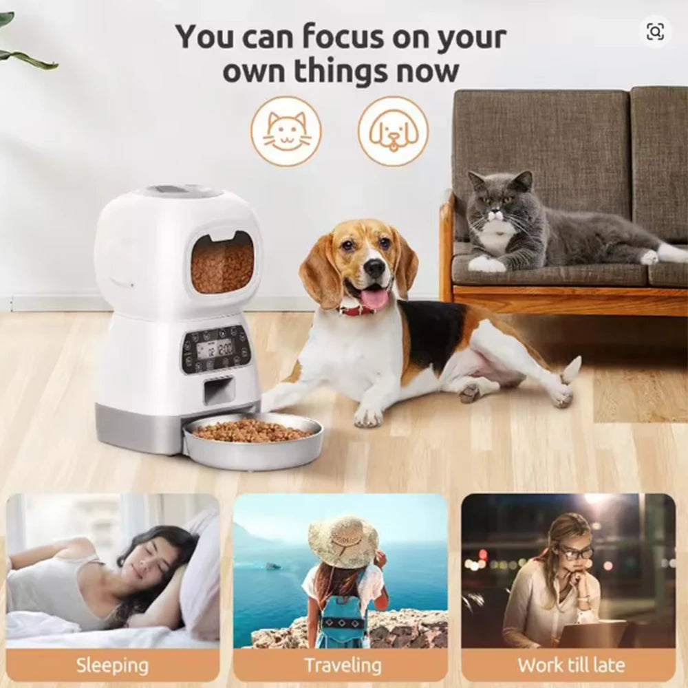3.5L Automatic Feed Dispenser For Pets For Cats WiFi Smart Swirl Slow Dog Food Dispenser With Dictation Device Large Capacity Ti