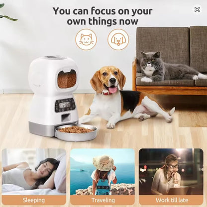 3.5L Automatic Feed Dispenser For Pets For Cats WiFi Smart Swirl Slow Dog Food Dispenser With Dictation Device Large Capacity Ti