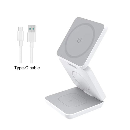 3 in 1 Magnetic Wireless Charger Fast Charging Dock Station Portable Foldable Stand Trip Charger For iPhone Apple Watch AirPods