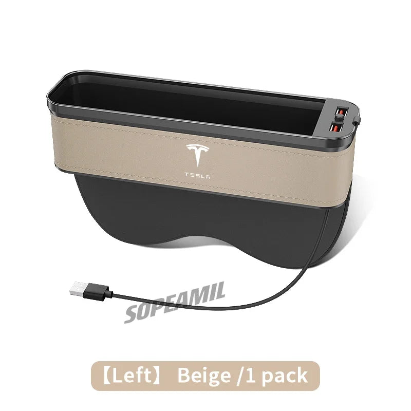 Car USB Charging Multifunction Crevice Storage Box Seat Gap Box For Tesla Cybertruck Roadster Model 3 Model Y Model S Model X