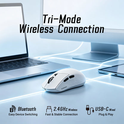 Wireless Mouse Rechargeable 3 Mode BT 2.4G Wired Lightweight 61g Gaming Mouse 12800 DPI 1000Hz Polling Rate Mouse for PC Laptop Office Gaming