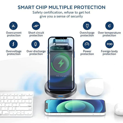 3 In 1 Magnetic Wireless Charger Stand For iPhone 13 14 15 16 Pro Max iWatch AirPods Station Dock MagSafe Fast Charging Station