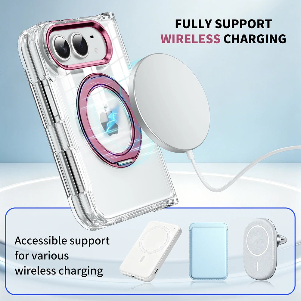 Luxury For Magsafe Phone Case For iPhone Duo 18 Fold With Rotating Magnetic Holder Transparent Case Acrylic Cover