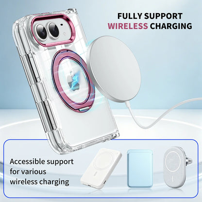 Luxury For Magsafe Phone Case For iPhone Duo 18 Fold With Rotating Magnetic Holder Transparent Case Acrylic Cover